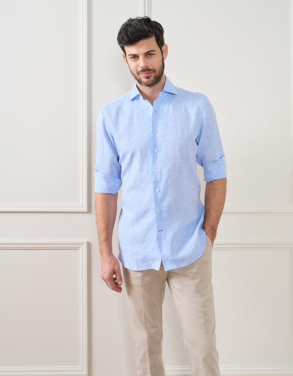 WASHED LINEN ONE PIECE SPREAD COLLAR SHIRT