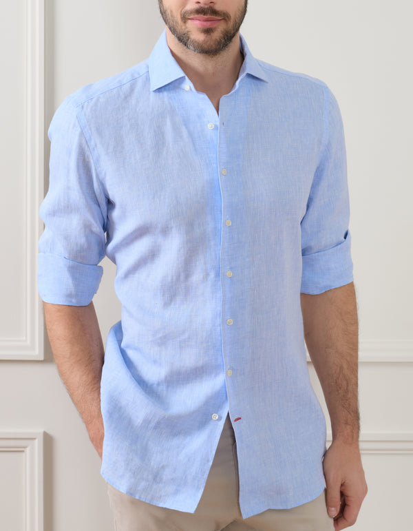 WASHED LINEN ONE PIECE SPREAD COLLAR SHIRT