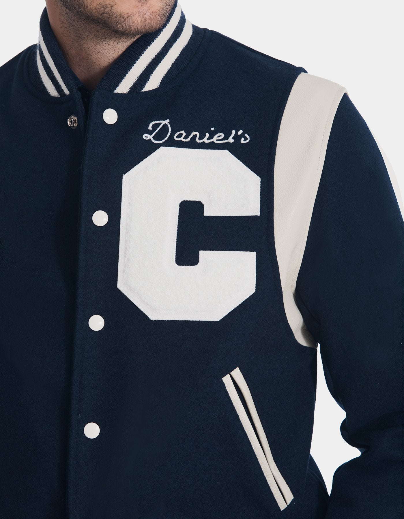 DANIEL S VARSITY JACKET WITH LEATHER TRIM CREMIEUX UK