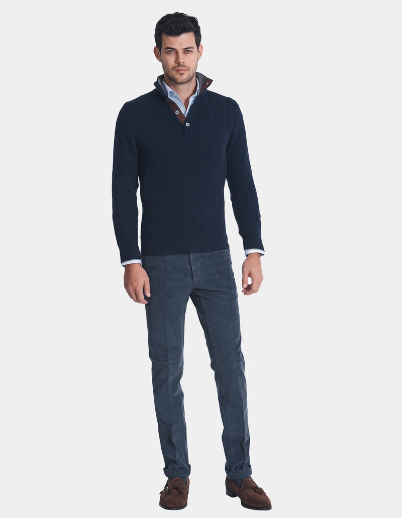 LORO PIANA CASHMERE CABLE BUTTON UP SWEATER