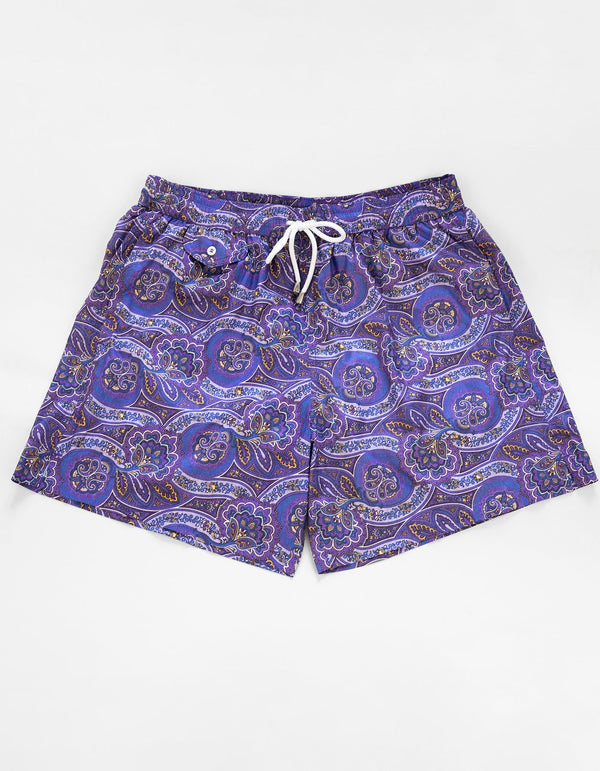 PURPLE PAISLEY PRINTED SWIM SHORTS