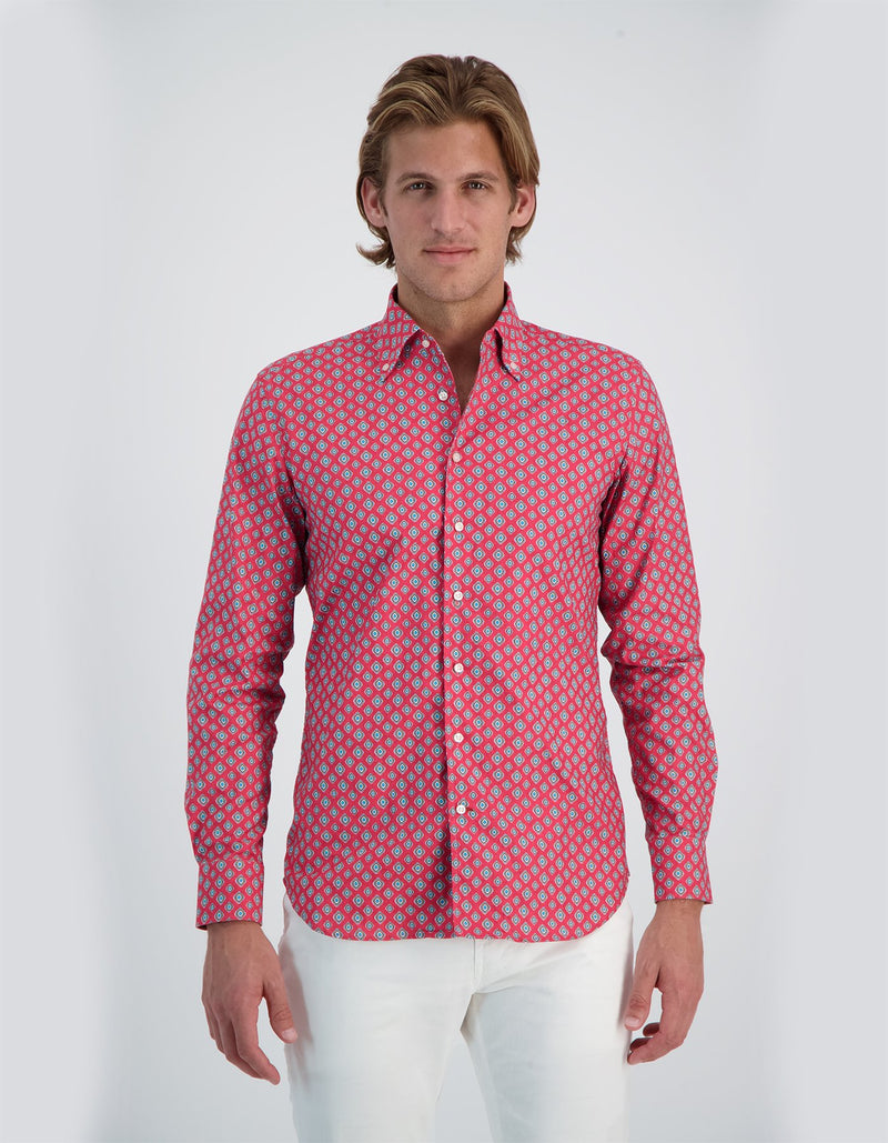 MONCEAU LUXURY LINEN FLORAL PRINT ONE PIECE BUTTON DOWN COLLAR SHIRT