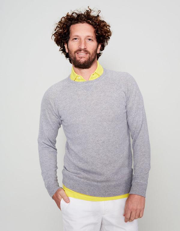 GREY CASHMERE CREW NECK SWEATER