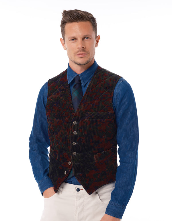 PRINTED CORDUROY QUILTED WAISTCOAT