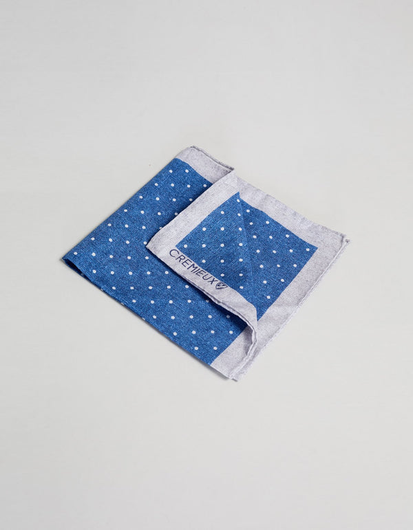 WHITE BLUE POLKA DOT POCKET SQUARE