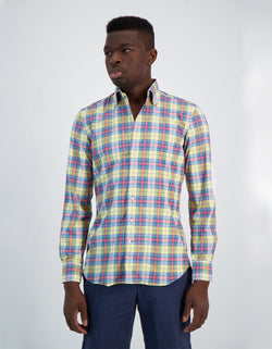 DOM LUXURY POPLIN CHECK ONE PIECE BUTTON DOWN COLLAR SHIRT