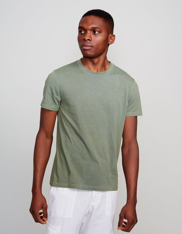 OLIVE GARMENT DYED COTTON T-SHIRT