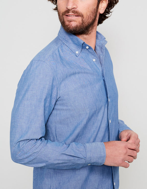 BLUE SOLID LINEN SHIRT