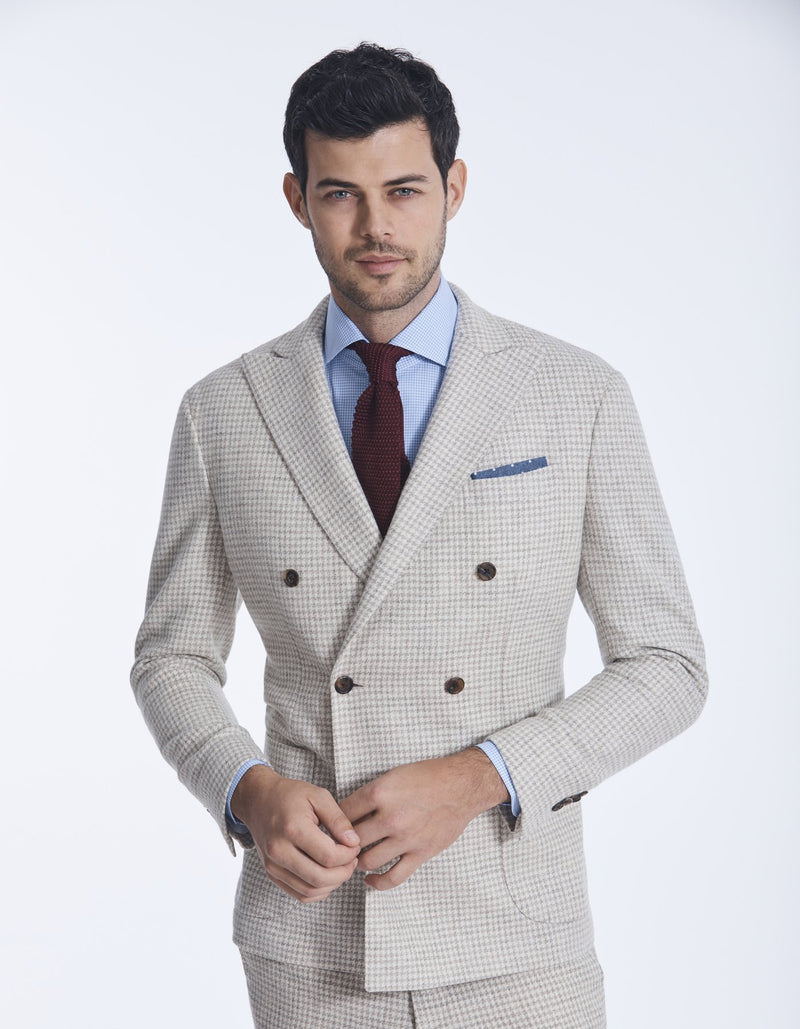 DOUBLE BREASTED HOUNDSTOOTH BLAZER IN 100% UNDYED WOOL
