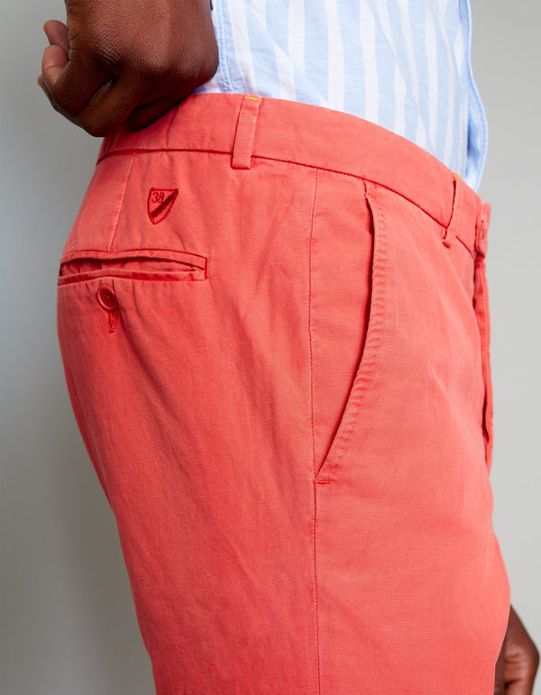 RED GARMENT DYED COTTON LINEN PANTS