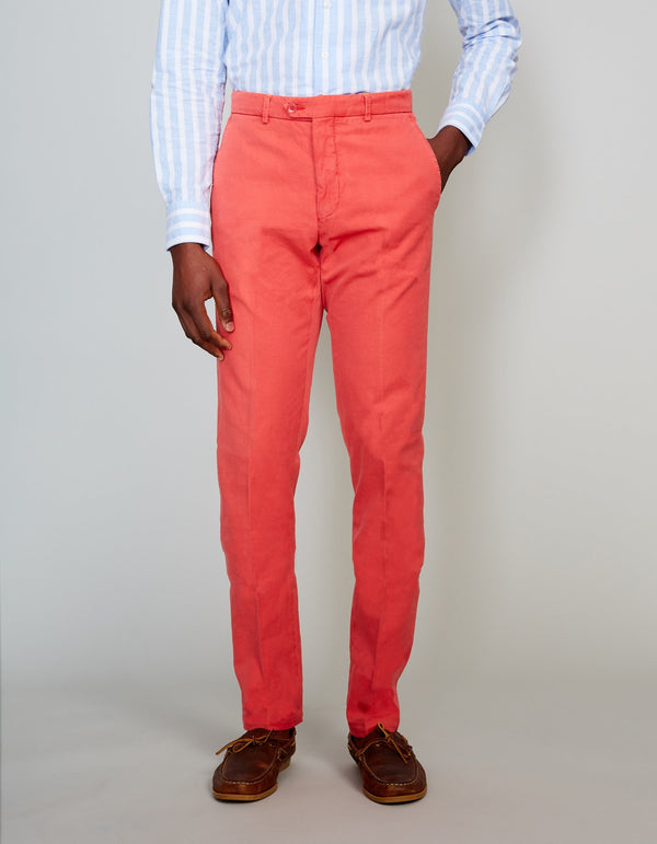 RED GARMENT DYED COTTON LINEN PANTS