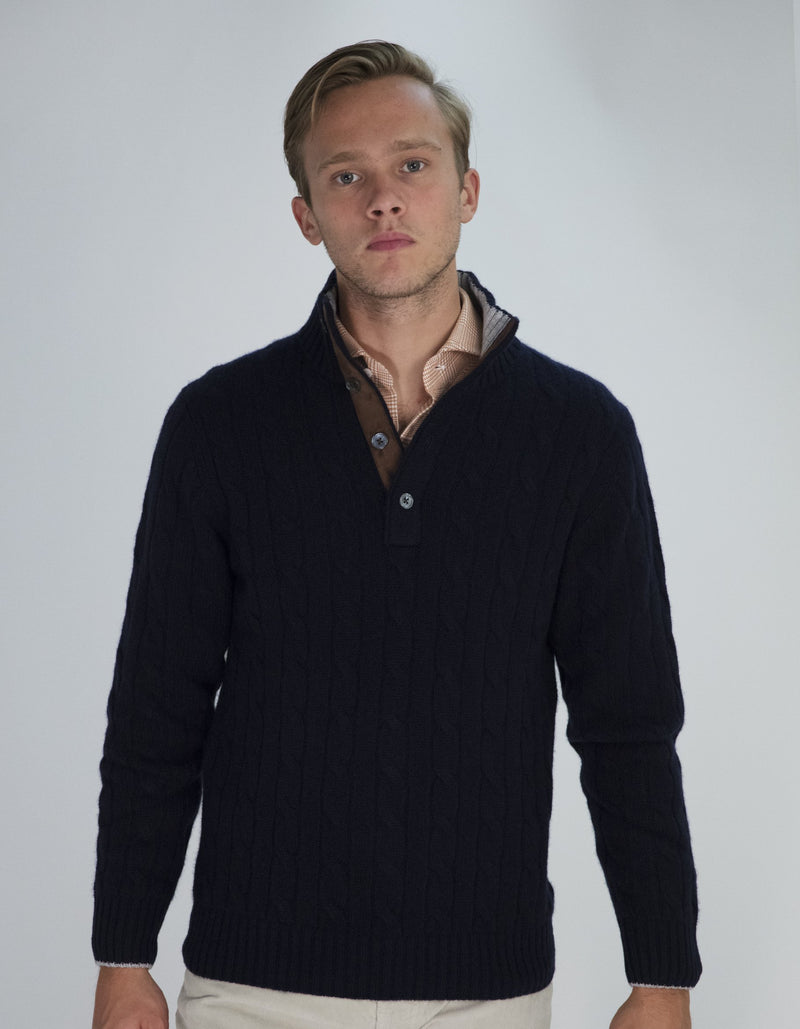 CASHMERE CABLE BUTTON UP SWEATER