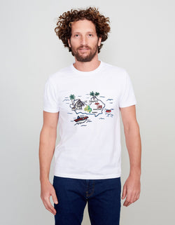 WHITE ST TROPEZ MAP EMBROIDERED T-SHIRT