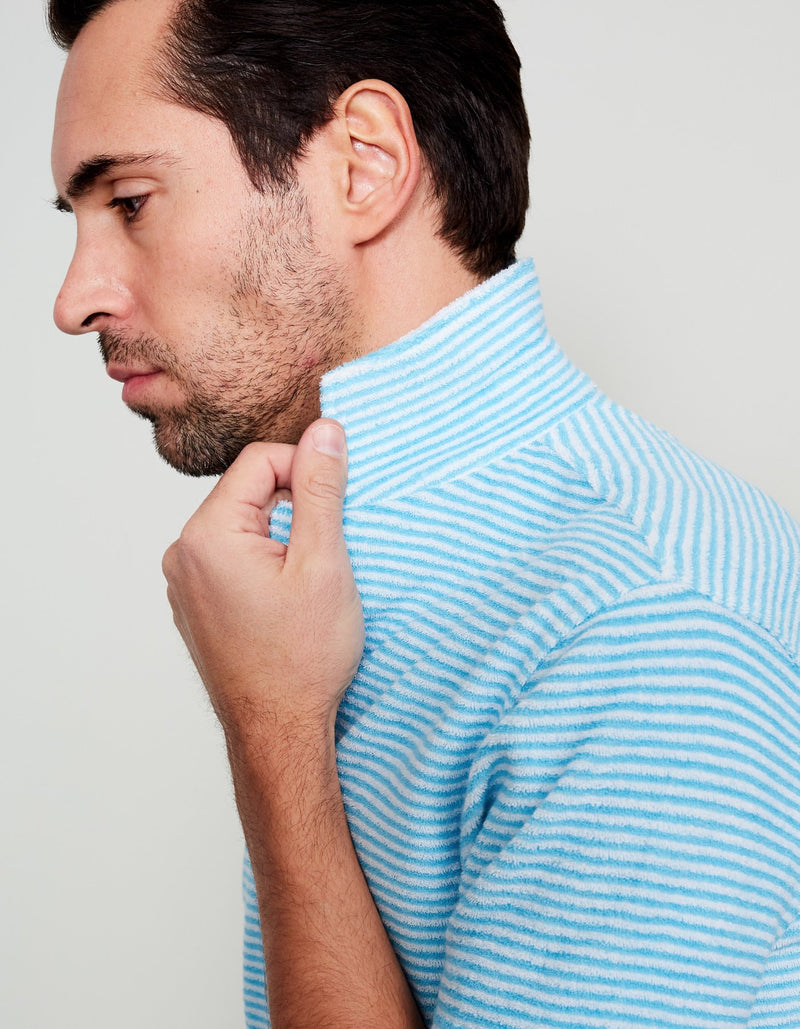 TURQUOISE STRIPED TERRY COTTON POLO