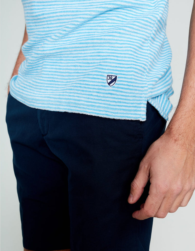 TURQUOISE STRIPED TERRY COTTON POLO