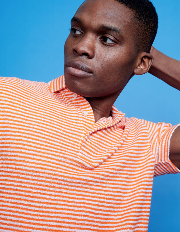 ORANGE STRIPED TERRY COTTON POLO