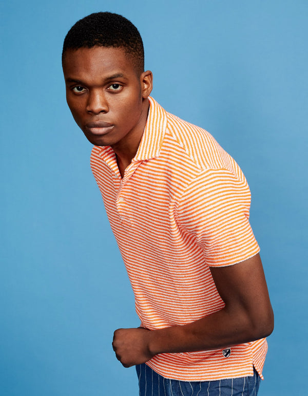 ORANGE STRIPED TERRY COTTON POLO