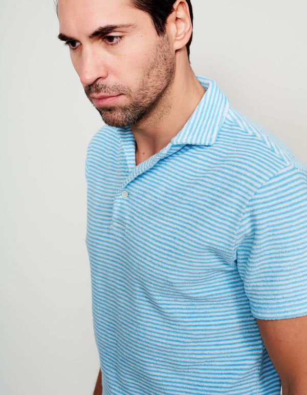 TURQUOISE STRIPED TERRY COTTON POLO