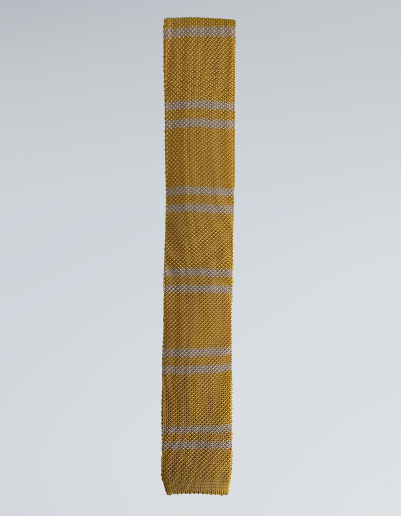 COMO SILK DOUBLE STRIPE KNIT TIE IN YELLOW